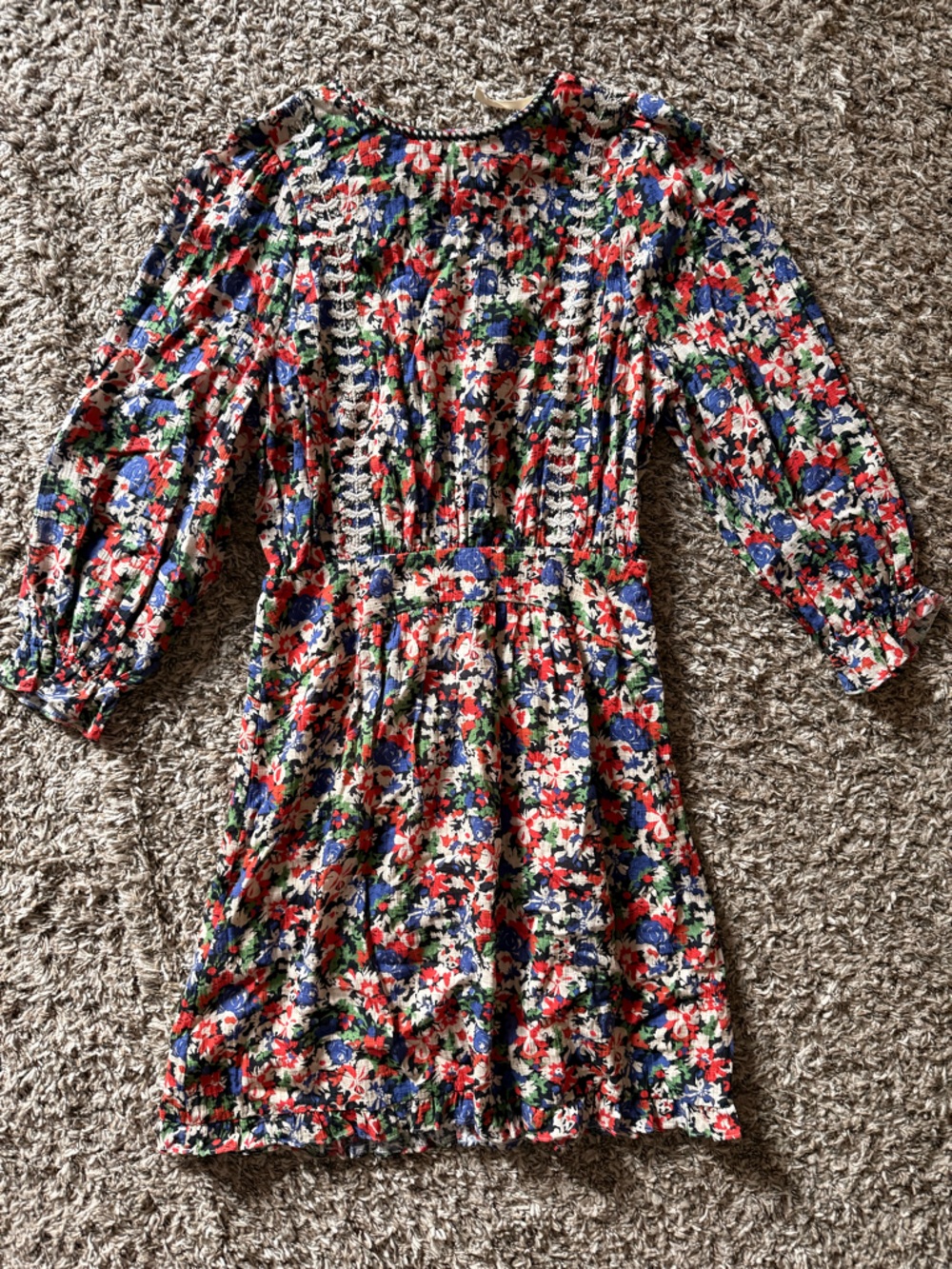 Caballero Sample Floral Long Sleeve Mini Dress | Smocked Boho | Resort, size S